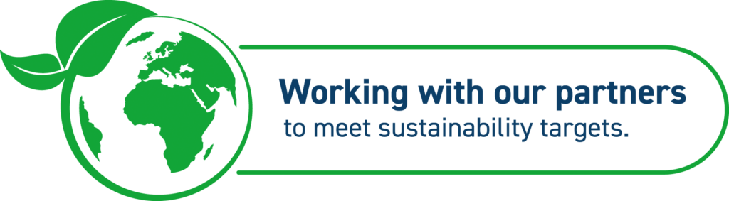 Tibbetts Group's sustainability icon, displaying the following text: Working with our partners to meet sustainability targets.